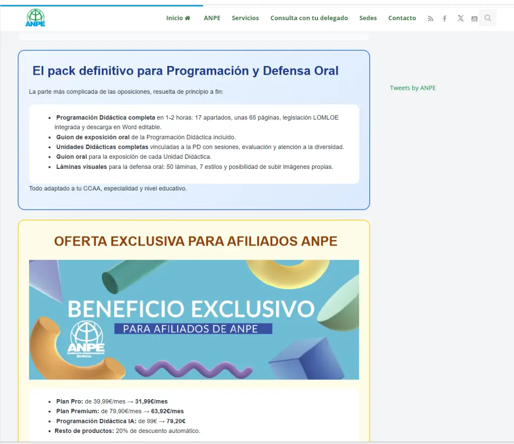 Detalle de la oferta exclusiva para afiliados ANPE con precios concretos del plan Pro, Premium y Programación Didáctica IA